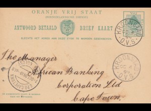 Oranje Vrij Staat, 1899: postcard Kronstad to Cape Town