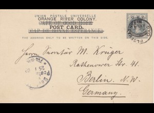 Orange River Colony - post card 1903 Bloemfontein to Mr. Krüger Berlin