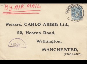 Nigeria: 1941: Air Mail to Manchester - Censor