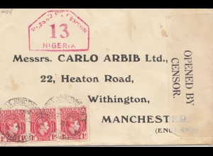 Nigeria: 1941: letter to Manchester - Opened by Censor - Lagos