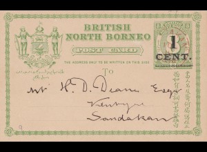 North Borneo: post card 1892 to Sandakan