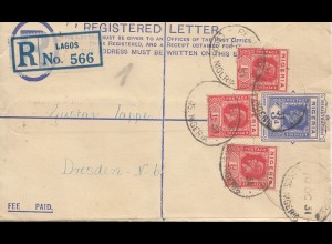 Nigeria: Registered letter Lagos 1931 to Dresden
