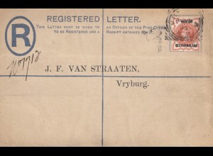 Bechuanaland: registered letter 1895 to Vryburg
