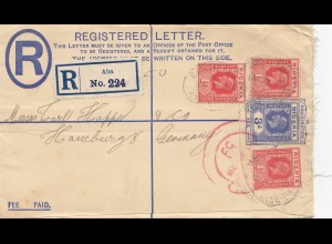 Nigeria: Registered letter Aba 1928 to Hamburg
