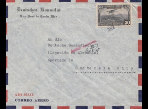 Costa Rica 1940: Deutsches Konsulat San Jose to Guatemala City-Amtlich verwertet