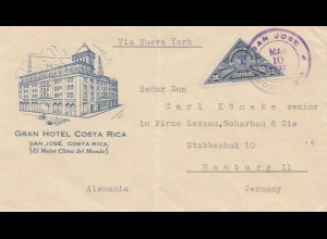 Costa Rica: 1937: San Jose Gran Hotel to Hamburg