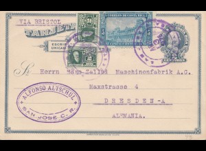 Costa Rica: 1925: post card San Jose via Bristol to Dresden