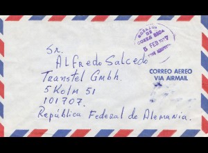 Costa Rica: 1977: letter Correo Aero via Air mail to Köln