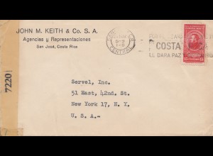 Costa Rica: 1944 air mail San Jose to New York - censor