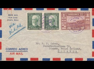 Costa Rica: 1949 air mail San Jose to Diemen/NL - via KLM