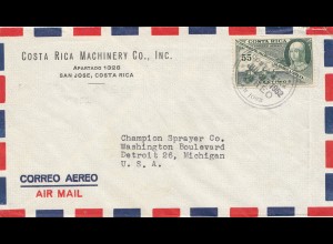 Costa Rica: 1952: San Jose Machinery to Detroit