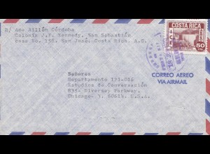 Costa Rica: 1970: air Mail Colonia J.F. Kennedy to Chicago