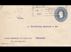 Costa Rica: 1909: San Jose Banco Comercial to Hamburg
