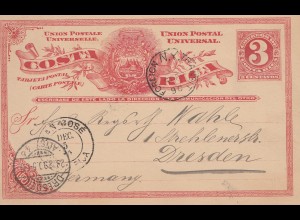 Costa Rica: 1890: post card San Jose to Dresden