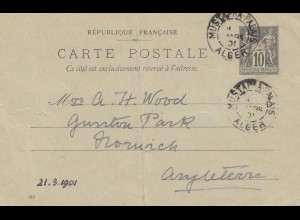 French colonies Algerie 1901: post card to England