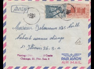 French colonies: Ivory coast 1957 air mail to Chicago, Taxe, Postage due