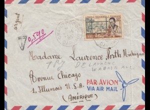 French colonies: Ivory coast Grand Popo 1957 to Chicago, Taxe, Postage due