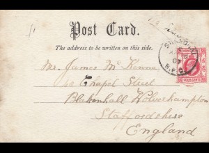 Hong Kong: 1907: Shanghai post card to Staffordshire/England