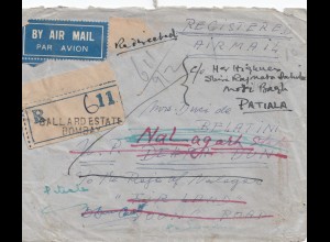 India: Registered air mail Gallard Estate Bombay to Patiala - forwarded
