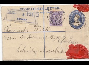 India: 1913: registered Bombay to Lehnitz/Germany, Perfin