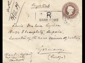 India 1909: Registered Bankipore to Leipzig