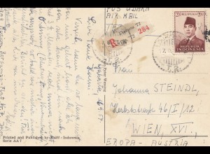 Indonesia: 1957 post card registered Djakarta to Wien