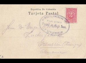 Colombia post card Barranquilla via Hamburg-American Linie, High Sea Posted