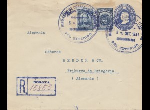Colombia 1931: Registered Bogota to Freiburg/Germany