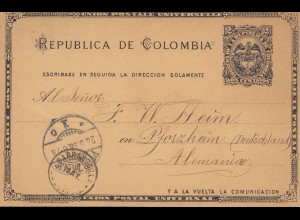 Colombia 1898: post card Abril to Pforzheim