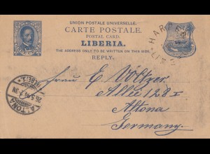 Liberia: 1894_ post card Harper to Altona