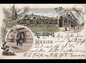Mexico old colored post card to Vilshofen - address part extra paper?