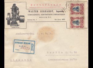 Mexico 1922: Registered letter Mexico to Berlin