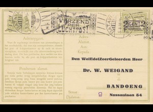 Ned. Indie 1930 Batavia to Bandoeng - post card adress change, cancel Luchtpost