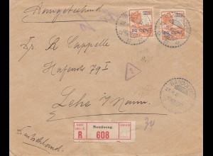 Ned. Indie 1922: Registered Bandoeng to Lehe, censor Reichsfinanzverwaltung