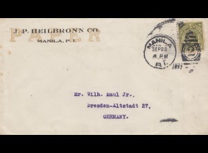 Philippines 1927: Registered Manila J.P. Heilbronn Co. to Dresden