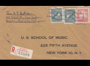 Philippines 1949: Registered Manila to New York