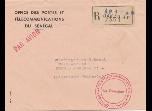 Senegal: registered Dakar Office des Postes es Telecommunications, air mail