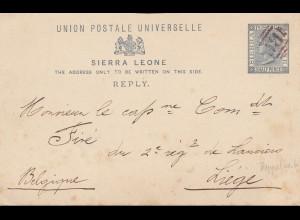 Sierra Leone: Reply Post card to Liege/Belgium