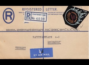 Sierra Leone: Freetown, air mail registered to Nürnberg
