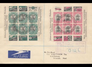 1935 air mail registered philatelic exhibition Johannesburg to Natal/Newcastle
