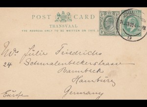 South Africa 1909: Johannesburg post card to Hamburg