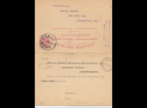 South Africa 1898 Johannesburg post card Insurance Corporation, response card