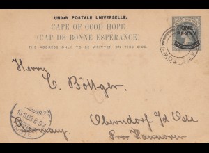 South Africa 1903: post card cape town to Oberndorf/Hannover