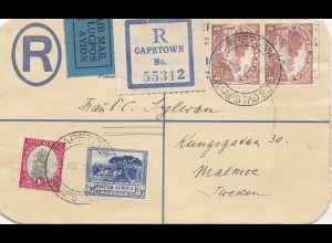 South Africa 1935: registered Cape Town to Malmoe/Sweden