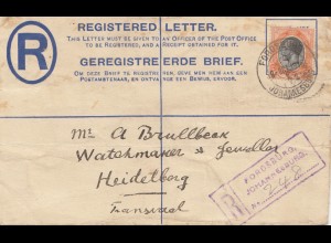 South Africa: 1916: registered letter Johannesburg to Hedelberg