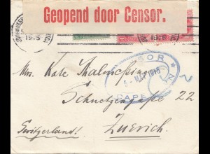 South Africa: 1915: Johannesburg to Zürich, Censor opened