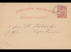 South Africa 1894: post card Johannesburg to Cape Town