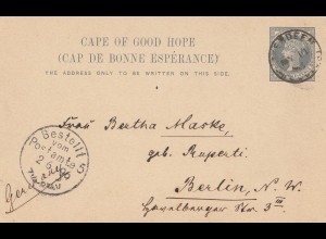 South Africa 1896: post card Aberdeen to Berlin