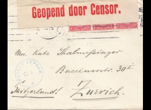 South Africa 1915: Johannesburg to Zürich, opened by censor