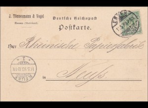 Postkarte von Essen nach Neuss 1893 - Marke gelocht
